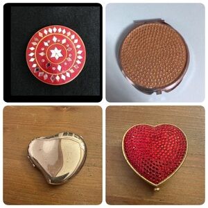 Four small compact makeup purse mirrors Red Glitter Diamond Crystals Hearts